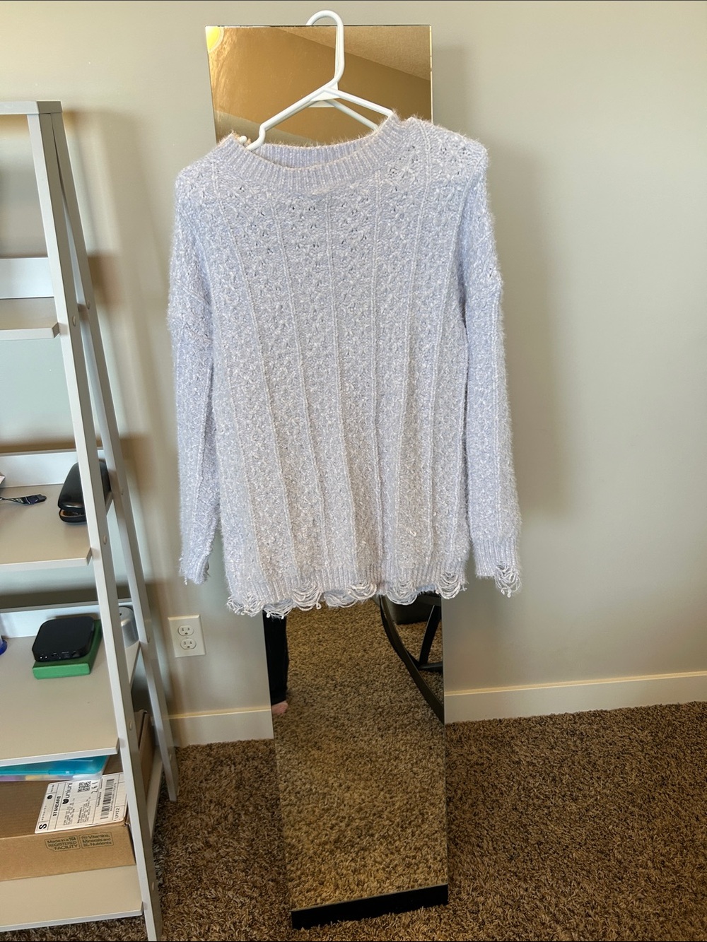 Main Strip Light Lavender Fuzzy Knit Sweater